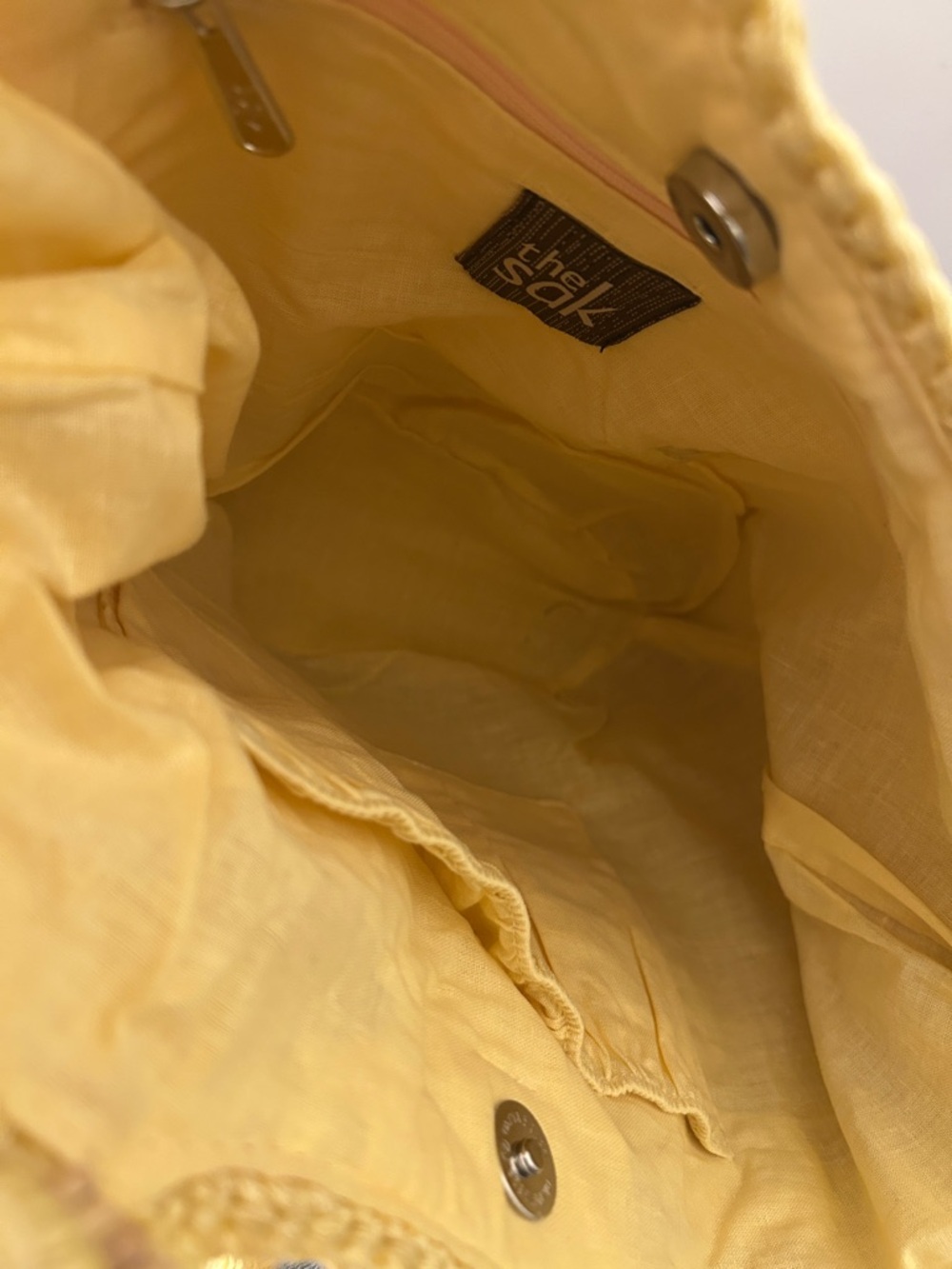 NWT The Sak Cream Yellow Woven Tote Bag with Floral Accents - Picture 6 of 6